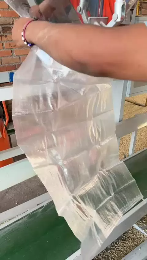 Colocación de una bolsa de polietileno en la línea de llenado de Megacostales